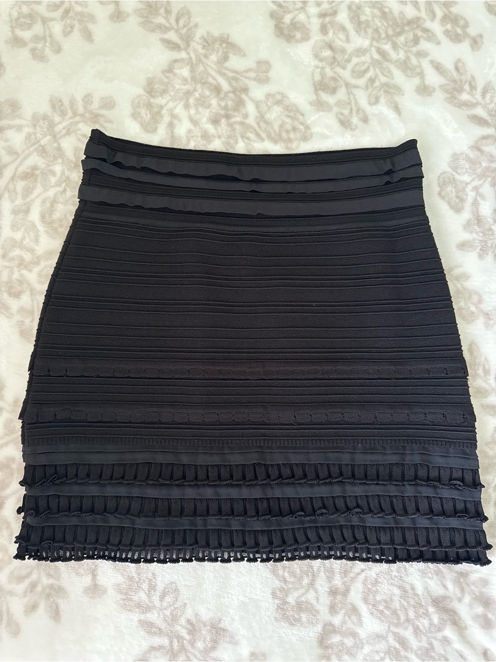 Roberto Cavalli Black Fine-Knit Stretch Ruffled Mini Skirt Wool Blend
